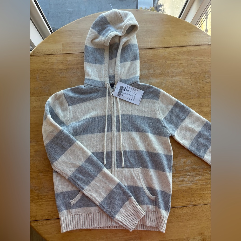 NWT BRANDY ALANA WOOL STRIPE ZIP-UP SWEATER